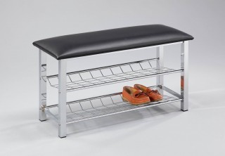 2-Tier Shoes Rack Bench - SR001 | ,PVC leather seat pad, chrome metal legs and tiers.